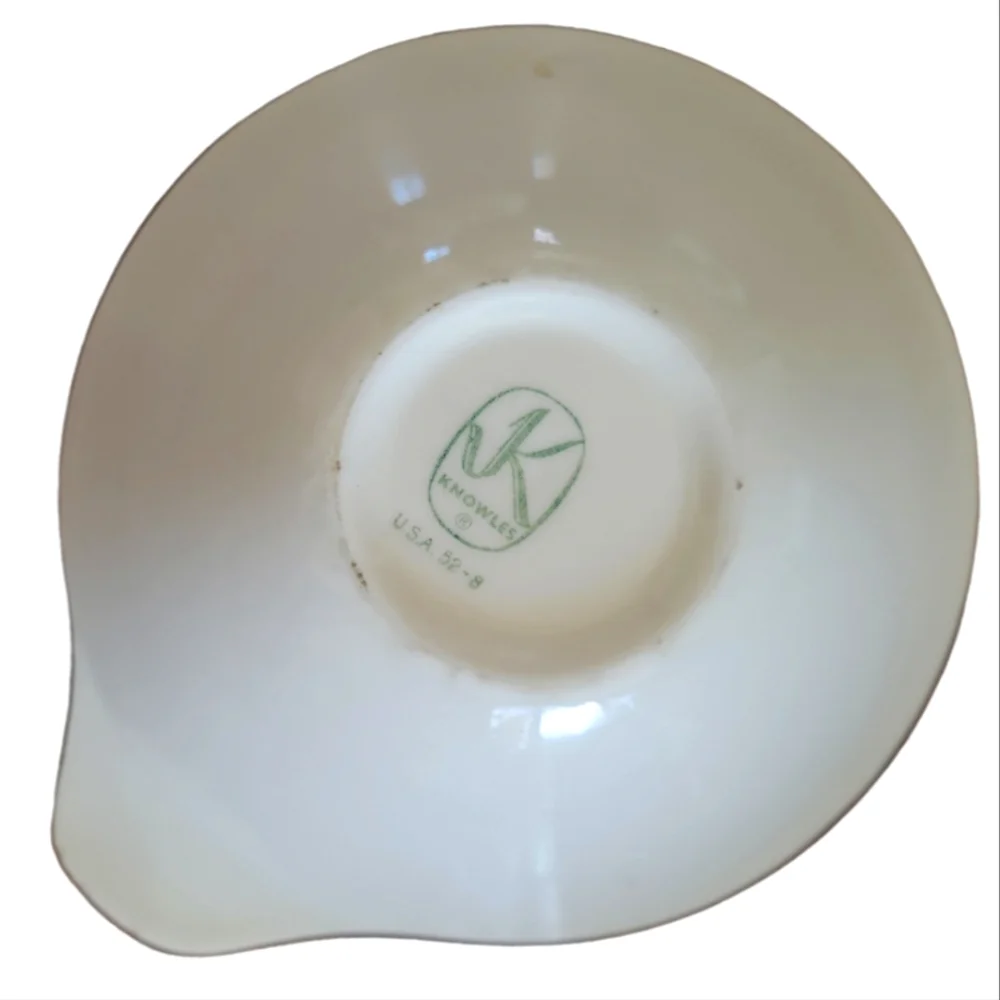 Vtg Knowles Soup Sauce Dip Candy Dish Bowl Gold Accents Flowers Trim